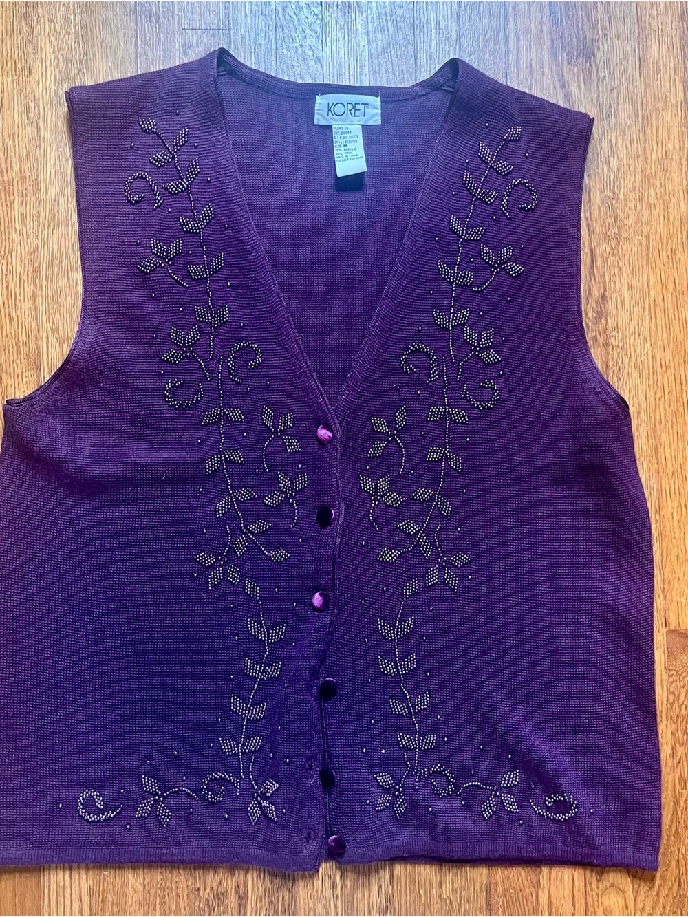 Vtg Koret wool blend cardigan sweater vest M purple cottagecore country 90s
